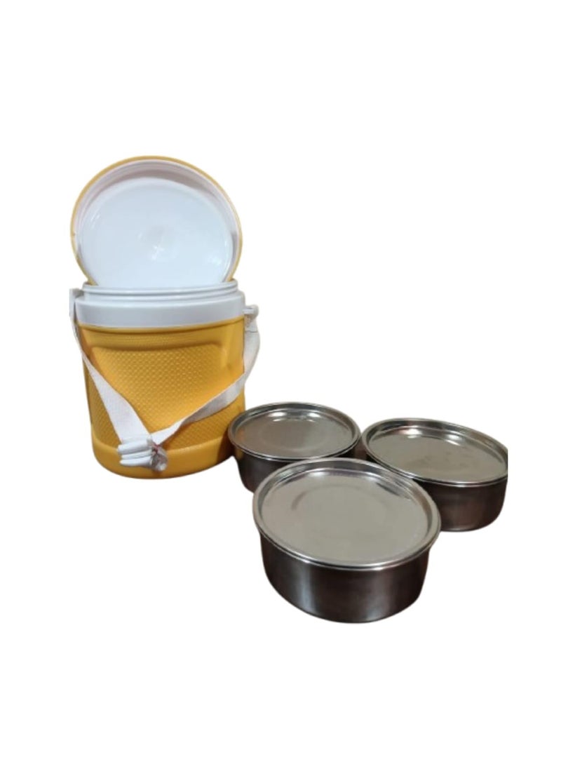 Generic MALKAN Marketing 3 Container Insulated Lunch Box 300ml for Men Women Kids Yellow  - Image 1