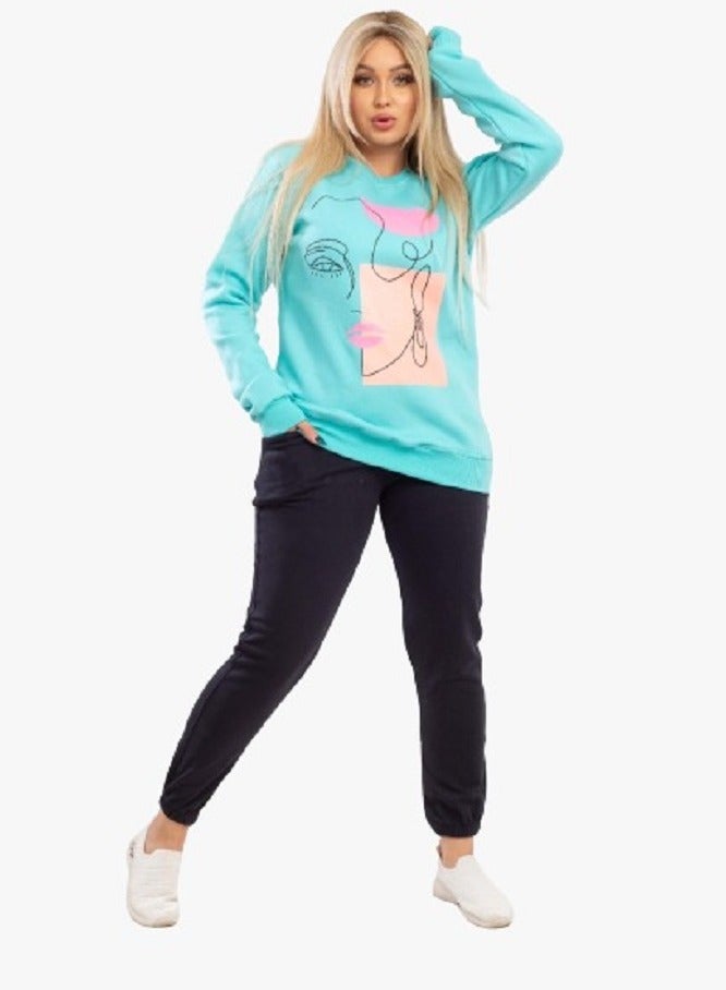 lecoo Women's winter cotton pajama - casual - training suit for outing, clubs and home – green color - Image 1