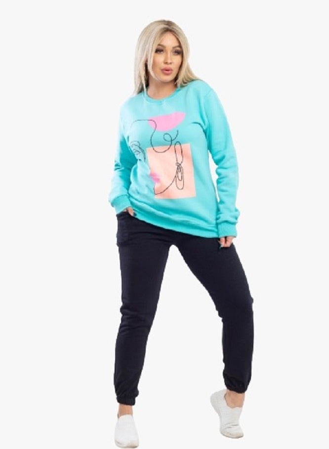 lecoo Women's winter cotton pajama - casual - training suit for outing, clubs and home – green color - Image 3