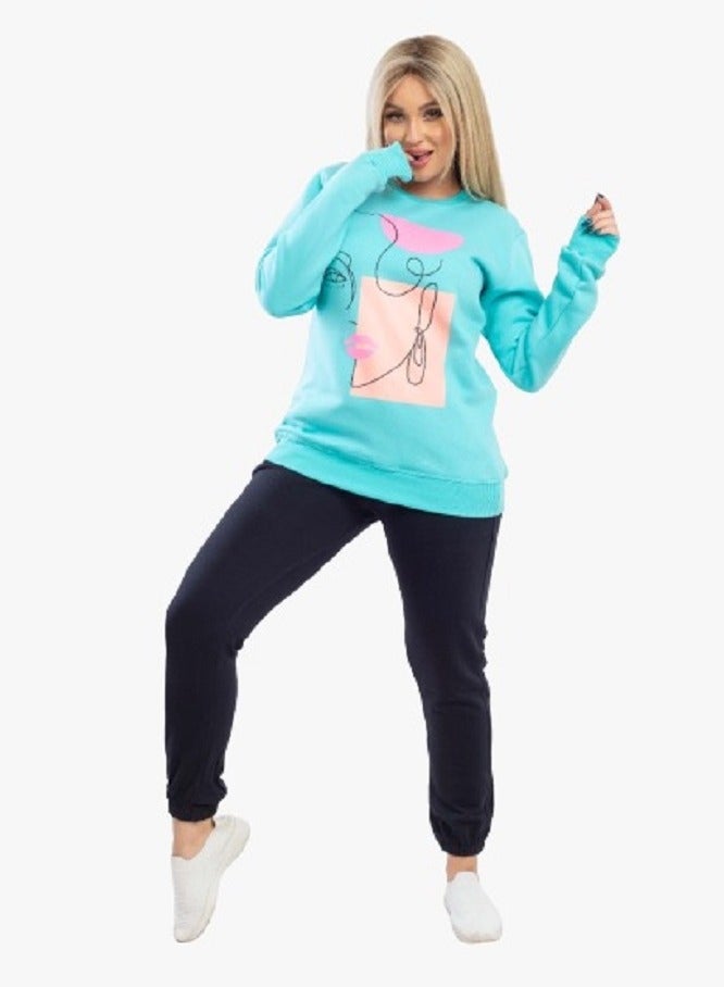 lecoo Women's winter cotton pajama - casual - training suit for outing, clubs and home – green color - Image 2