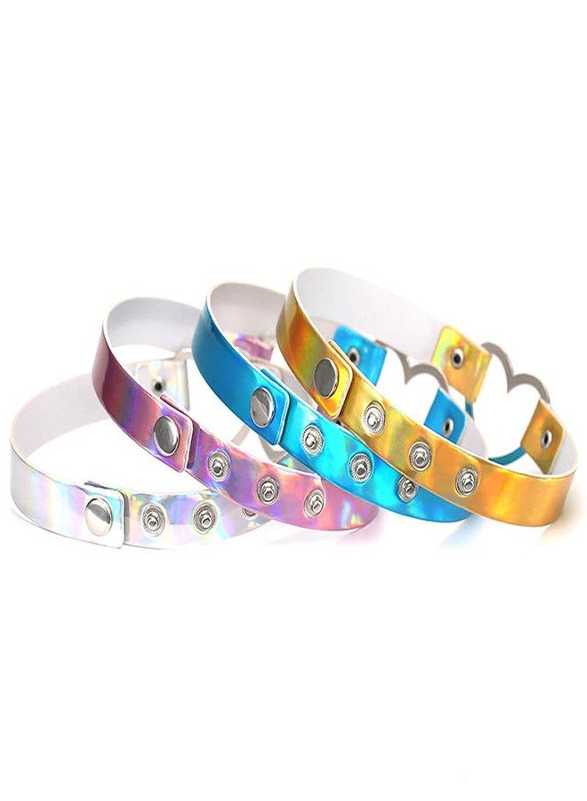 Jurxy 3PCS Heart Choker Necklace PU Leather Goth Choker Collar with Heart Punk Fluorescence Collar Adjustable Size - Blue White Pink - Image 3
