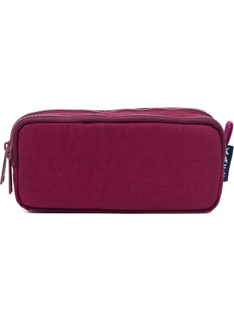 Kaff 01105 Crinkle Fabric Claret Red Waterproof Double Compartment Eyed Pencil Case