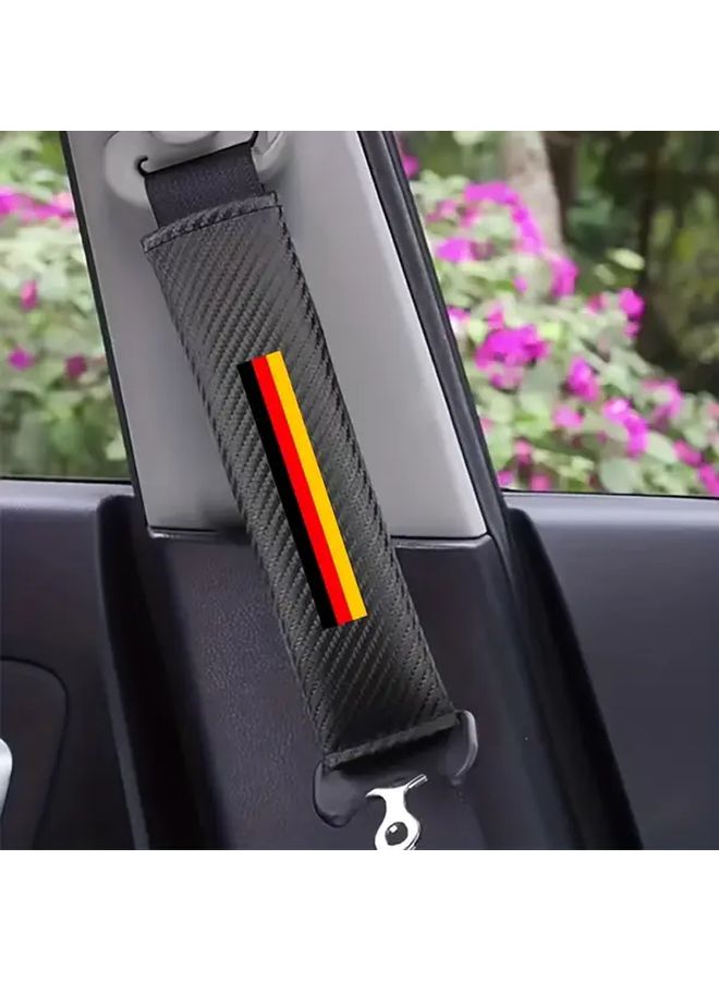2pcs Black Carbon Fiber Car Seat Belt Shoulder Pads Reduce Friction And Fatigue For Long Drives - Image 1