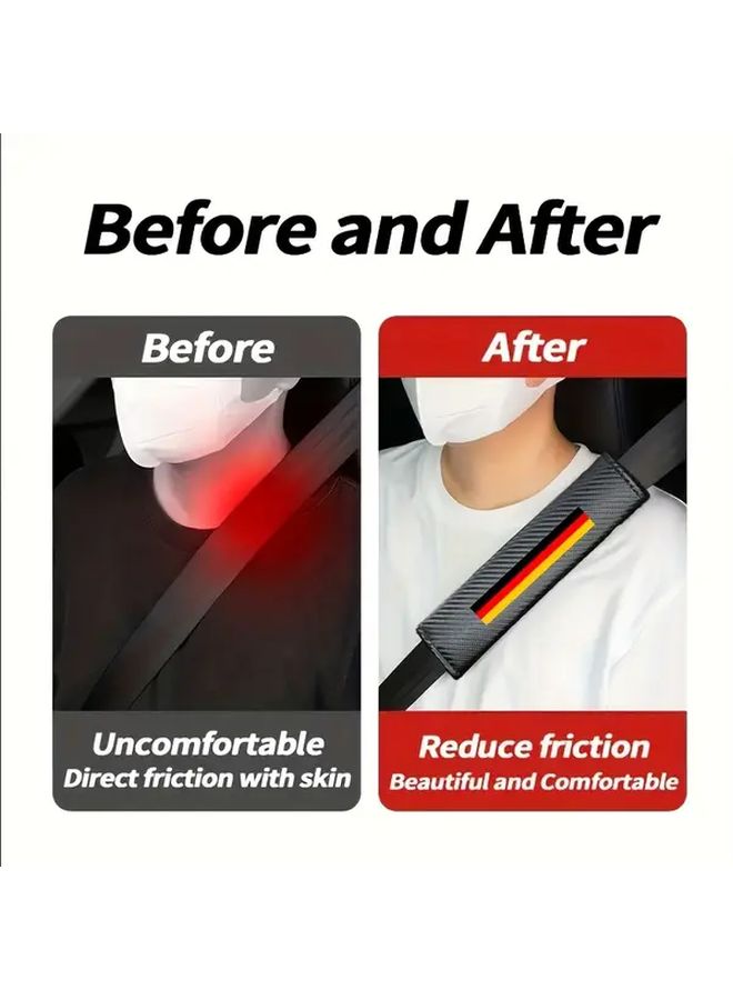 2pcs Black Carbon Fiber Car Seat Belt Shoulder Pads Reduce Friction And Fatigue For Long Drives - Image 3