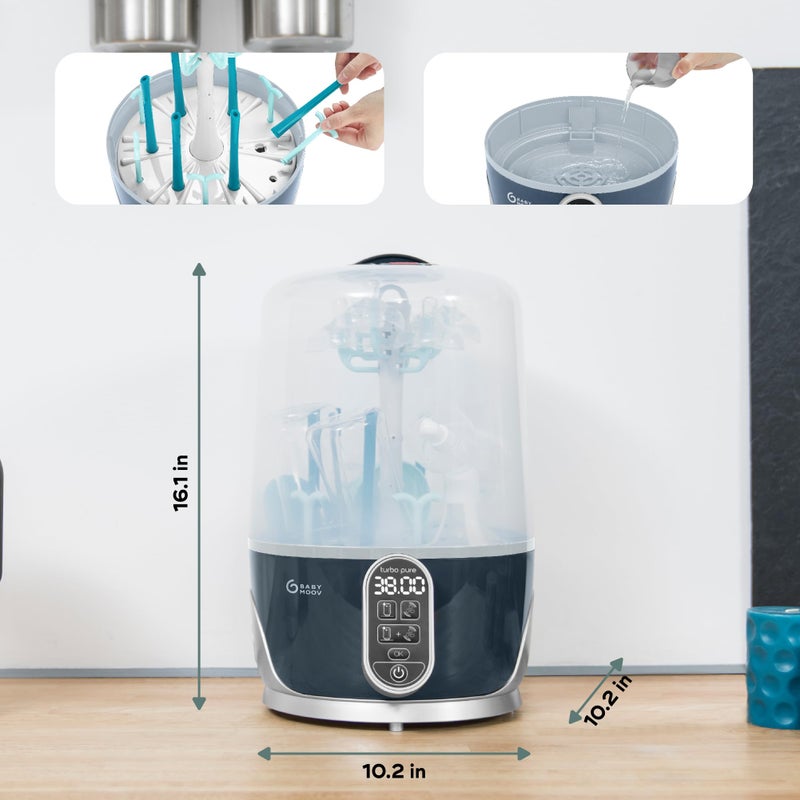Babymoov Turbo Pure Steam Sterilizer Dryer, Patented Purified Sterilization, Fast & Clean Drying, Baby Bottle Storage and Easy Use (Elimates 99.9% of bacteria) - Image 3