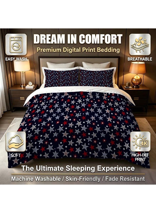 3 Piece Patriotic USA Star Print Microfiber Duvet Cover Set with 2 Pillowcases - Image 2