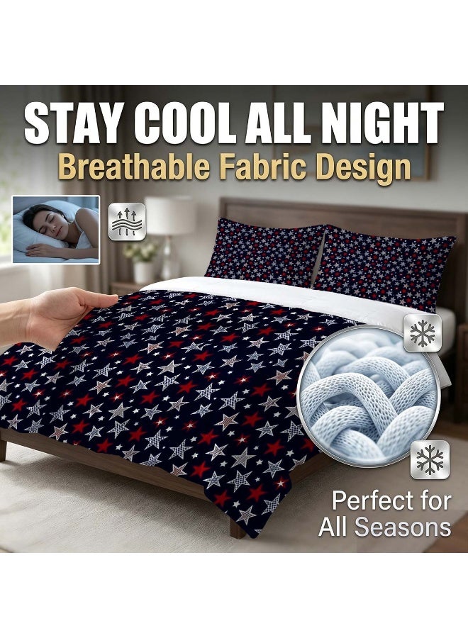 3 Piece Patriotic USA Star Print Microfiber Duvet Cover Set with 2 Pillowcases - Image 1