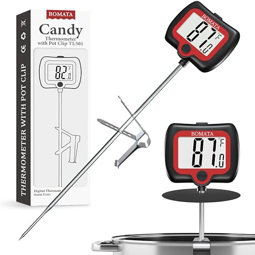 BOMATA Digital Candy Thermometer with Pot Clip, Deep Fry Oil Thermometer with Rotatable Display & Long Probe, for Candy Candle Making, Cooking, Food, Liquids, Water, Sugar.. Black - Image 1
