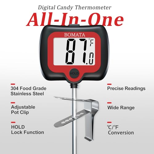 BOMATA Digital Candy Thermometer with Pot Clip, Deep Fry Oil Thermometer with Rotatable Display & Long Probe, for Candy Candle Making, Cooking, Food, Liquids, Water, Sugar.. Black - Image 5