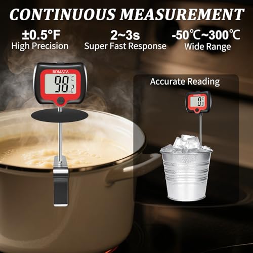 BOMATA Digital Candy Thermometer with Pot Clip, Deep Fry Oil Thermometer with Rotatable Display & Long Probe, for Candy Candle Making, Cooking, Food, Liquids, Water, Sugar.. Black - Image 4