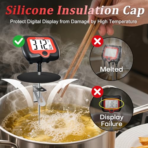 BOMATA Digital Candy Thermometer with Pot Clip, Deep Fry Oil Thermometer with Rotatable Display & Long Probe, for Candy Candle Making, Cooking, Food, Liquids, Water, Sugar.. Black - Image 3