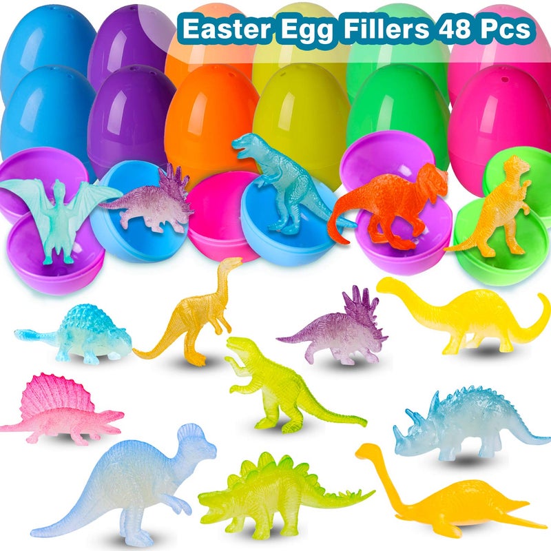 AugToy 48Pcs Glow in Dark Mini Dinosaur Figures Birthday Party Favors Supplies Dino Cupcake Toppers Goodie Bags Stuffers Pinata Filler Classroom Prizes Treasure Toy Class Valentines Day Gifts Kid Boy Girl - Image 4