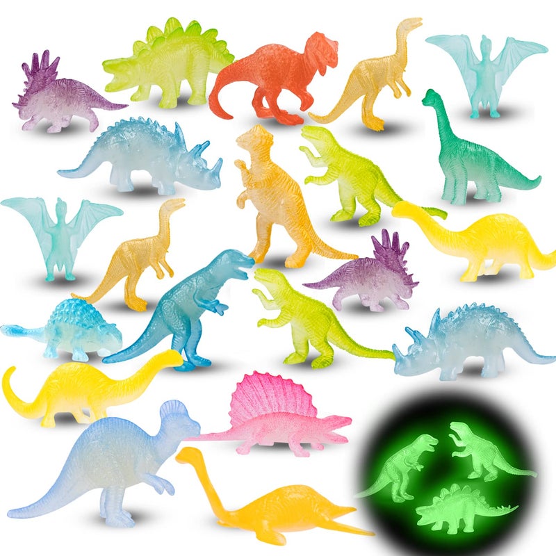 AugToy 48Pcs Glow in Dark Mini Dinosaur Figures Birthday Party Favors Supplies Dino Cupcake Toppers Goodie Bags Stuffers Pinata Filler Classroom Prizes Treasure Toy Class Valentines Day Gifts Kid Boy Girl - Image 1