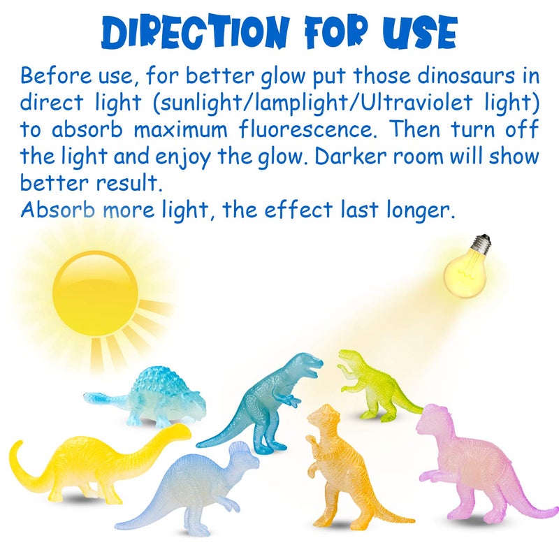 AugToy 48Pcs Glow in Dark Mini Dinosaur Figures Birthday Party Favors Supplies Dino Cupcake Toppers Goodie Bags Stuffers Pinata Filler Classroom Prizes Treasure Toy Class Valentines Day Gifts Kid Boy Girl - Image 3