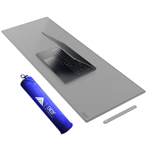 Cacoy 40 x 16 PU Leather Desk Pad Blotter Extended Gaming Computer Mouse Pad Waterproof Writing Pad Desktop Protector Mat for Office and Home Grey - Image 1