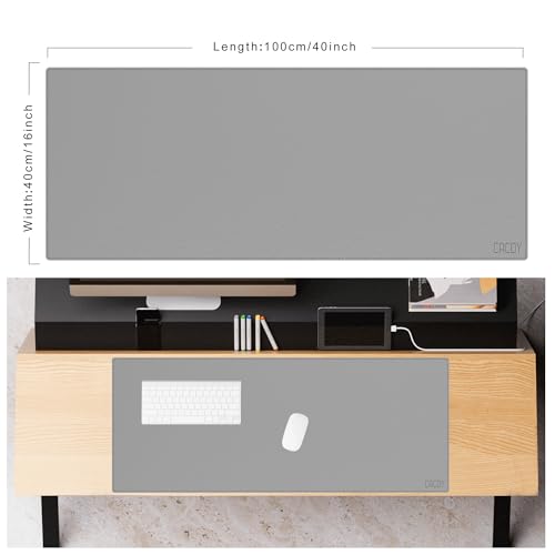 Cacoy 40 x 16 PU Leather Desk Pad Blotter Extended Gaming Computer Mouse Pad Waterproof Writing Pad Desktop Protector Mat for Office and Home Grey - Image 3