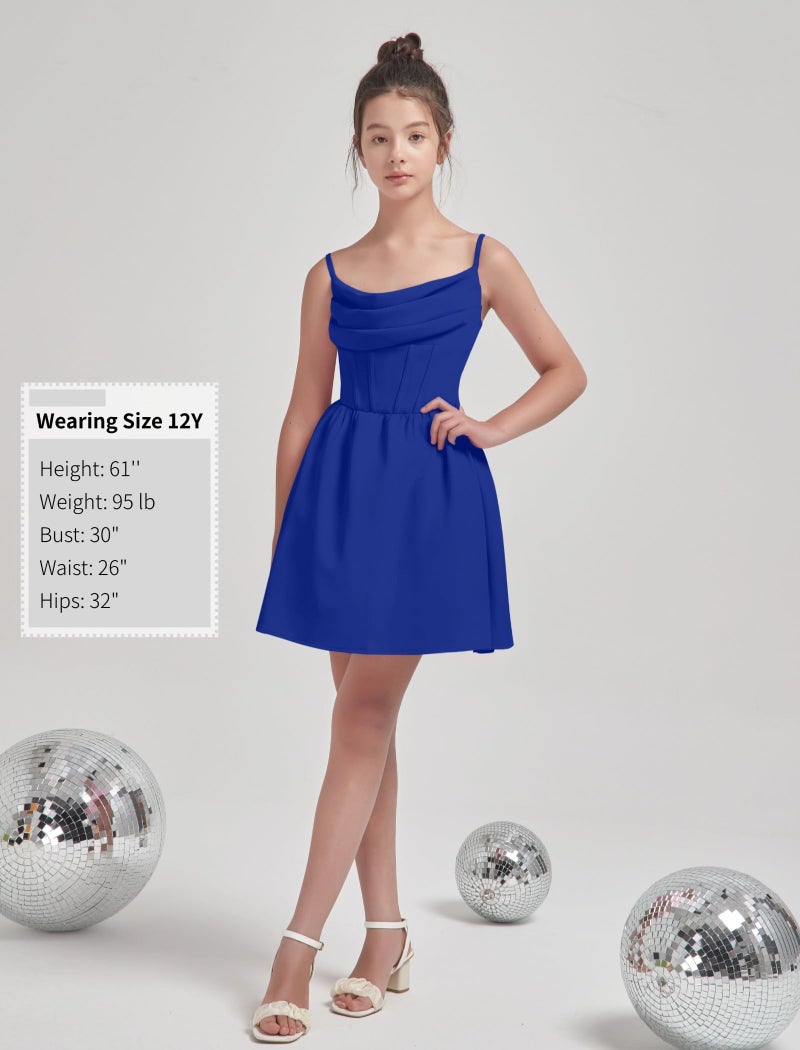 EXARUS Girls Formal Dress Tween Party Dance Spaghetti Strap Birthday Cocktail Teen Junior Wedding HOCO Ruffle Mini Elegant Dresses Royal Blue 14 Years - Image 5
