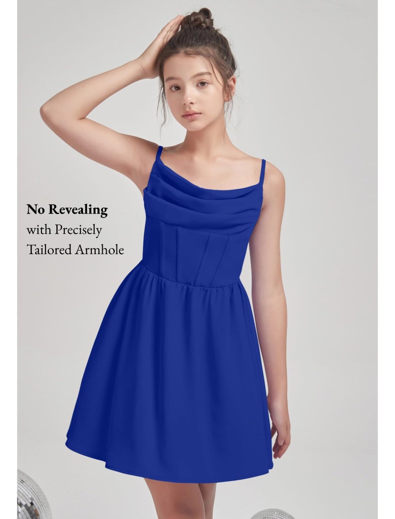 EXARUS Girls Formal Dress Tween Party Dance Spaghetti Strap Birthday Cocktail Teen Junior Wedding HOCO Ruffle Mini Elegant Dresses Royal Blue 14 Years - Image 4