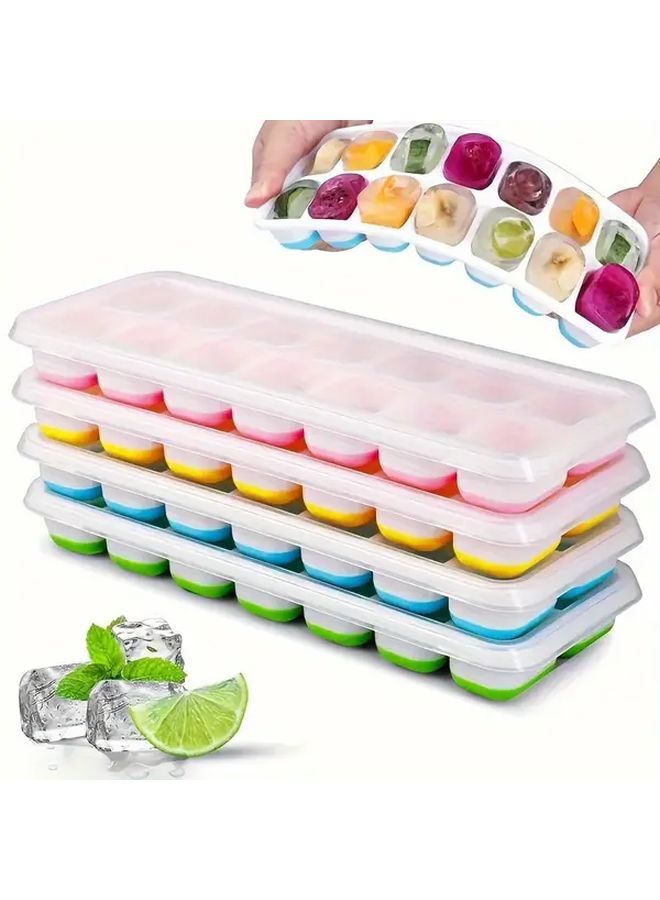 Assorted Color Stackable Silicone Ice Cube Trays With Lids Easy Release 14 Cube Mold Set BPA Free Anti Spill For Cocktails Home Bar - Image 3