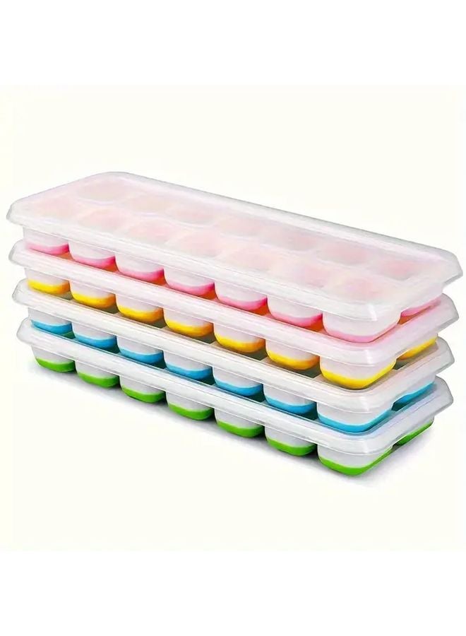 Assorted Color Stackable Silicone Ice Cube Trays With Lids Easy Release 14 Cube Mold Set BPA Free Anti Spill For Cocktails Home Bar - Image 1