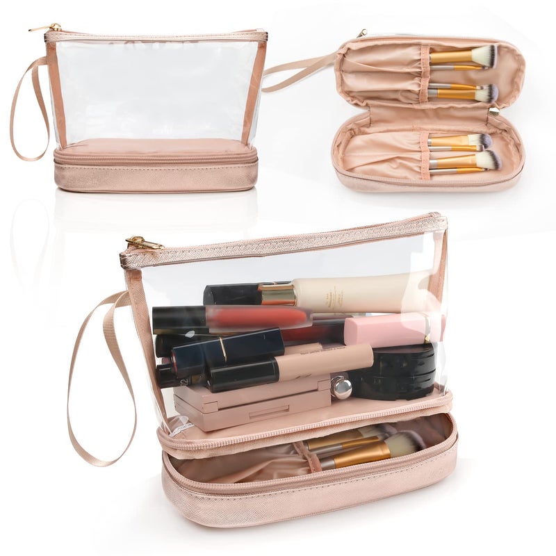 Ethereal Clear Makeup Bag, TSA Travel Makeup Organizer Bag Rose Gold Makeup Bags for Women Small Cosmetic Bag Portable Makeup Bag for Purse - Image 1