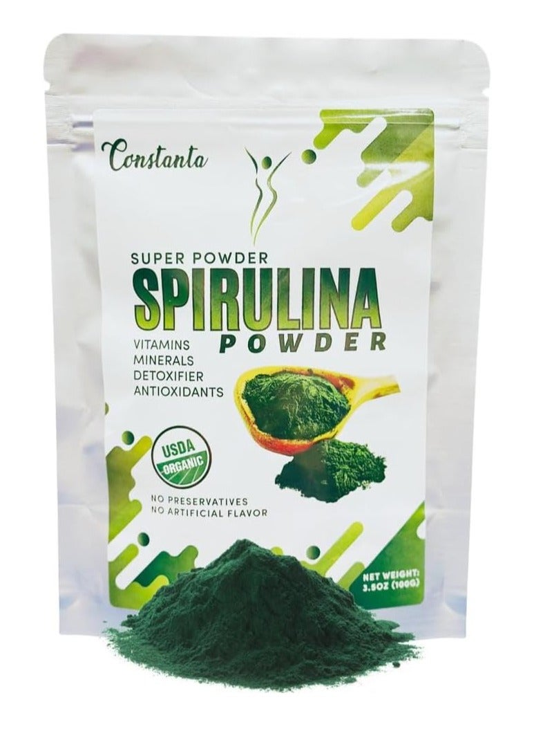 CONSTANTA مسحوق سبيرولينا، مزيج طبيعي فائق الجودة لفقدان الوزن، غني بمضادات الأكسدة وخصائص إزالة السموم والمعادن والفيتامينات الأساسية، 100 جرام. - Image 1