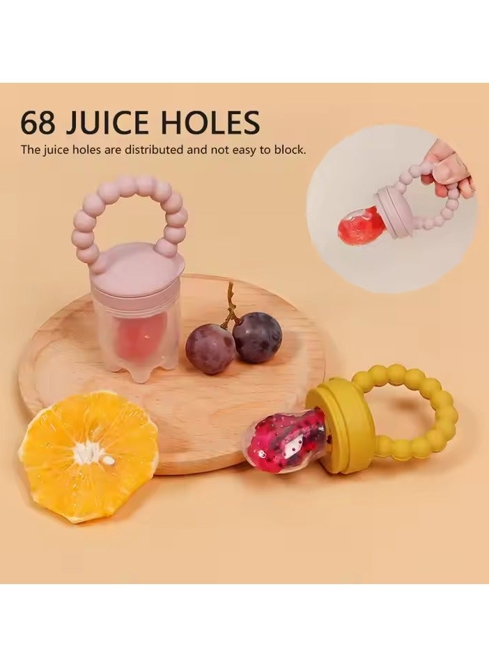2 baby Fruit Feeders + 2 Silicone baby Finger Toothbrushes – Safe baby feeding set for introducing Fruits & Baby Oral care – Feeder and Toothbrush for infant/ toddler - Image 1