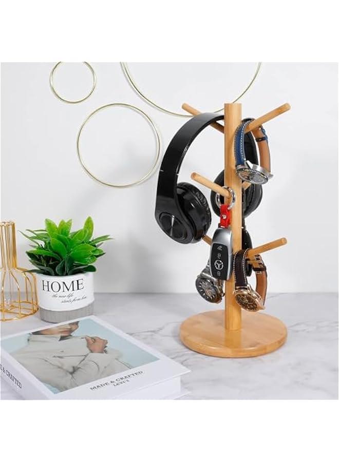 TRASSLE Bamboo Coffee Mug Tree,Mug Rack, Coffee Cup Holder for Countertop, Wooden Coffee Cup Holder Stand, Coffee Mug Holder with 6 Hooks - Image 3