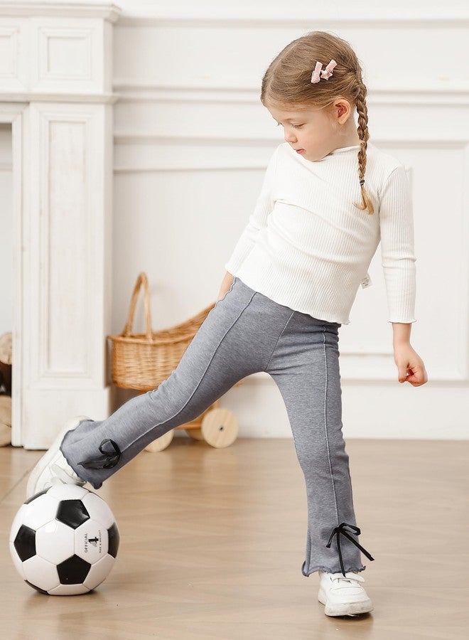 VZF Toddler Girl Flare Pants Cotton Bell Bottoms 2 Pack Solid Girls Flare Leggings Elastic Waist Trousers, Black + Dark Grey, 4T - Image 2