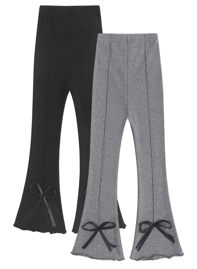 VZF Toddler Girl Flare Pants Cotton Bell Bottoms 2 Pack Solid Girls Flare Leggings Elastic Waist Trousers, Black + Dark Grey, 4T - Image 1