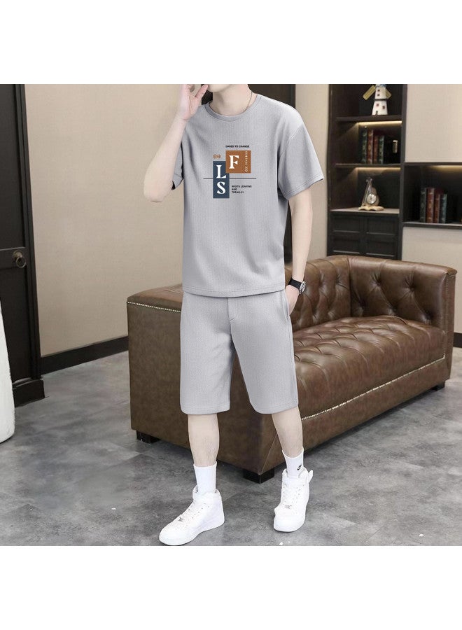 FOLUNSI men's Summer Breathable Printed T-shirt With Comfortable Straight-cut 5-inch Shorts - Image 2