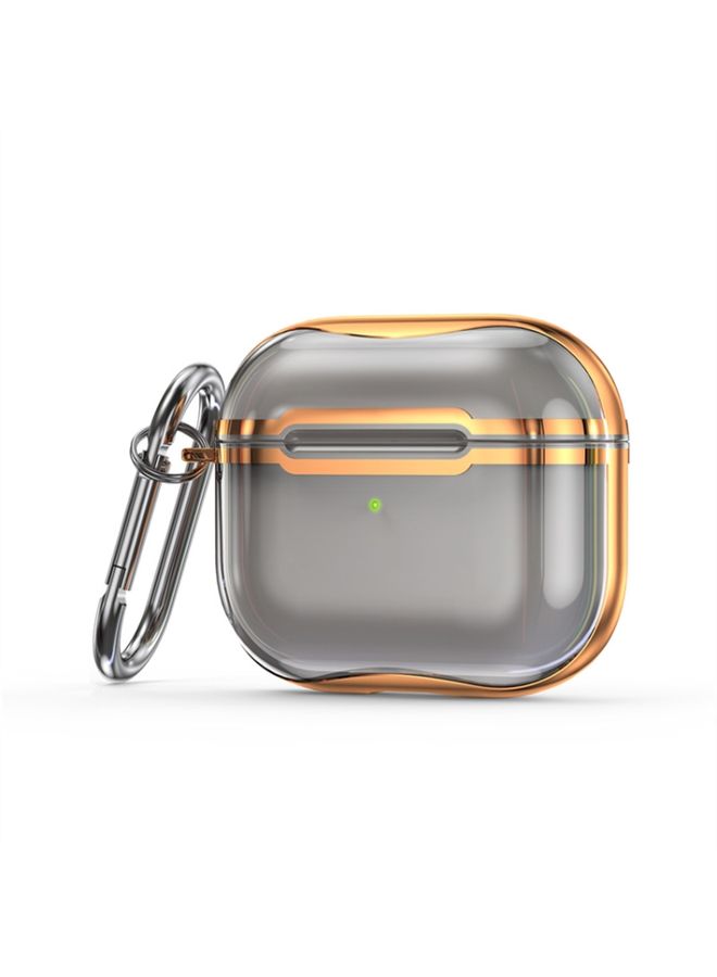 Case Cover Electroplating Frame + Transparent TPU Earphone Protective Case with Hook For AirPods 3 Transparent Black + Gold