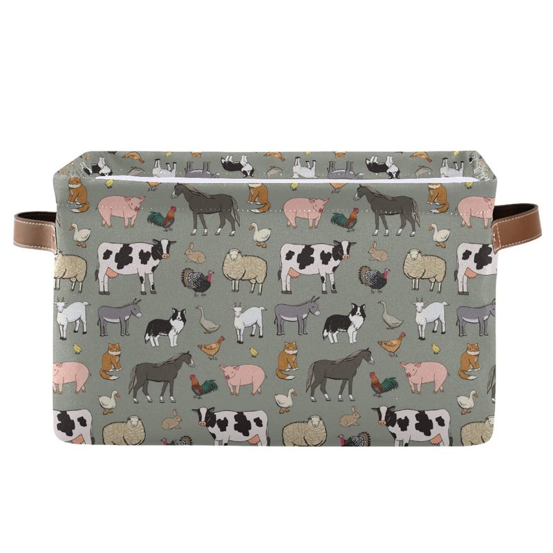 KEEPREAL Farm Animals Pattern Rectangle Storage Bin 15 x 11 x 95 in Collapsible Organizer Storage Basket for Home Dcor