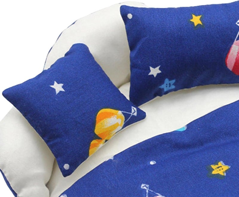 klarako Mini Doll Sleeping Bag, with 2 Pillows, Bedding Set, Playset DIY 1:12 Scale for Role Play Dollhouse Decor Fairy Garden  Navy Blue - Image 4