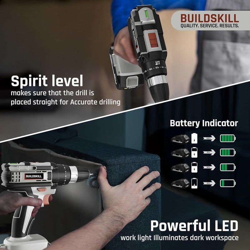 BUILDSKILL BUILDSKILL 21V Cordless Drill Machine for Home Use Impact Drill with 10MM Keyless Chuck 15 Ah Single Battery Charger Variable Speed LED Light Battery Drill Machine 6 Months Warranty  - Image 5