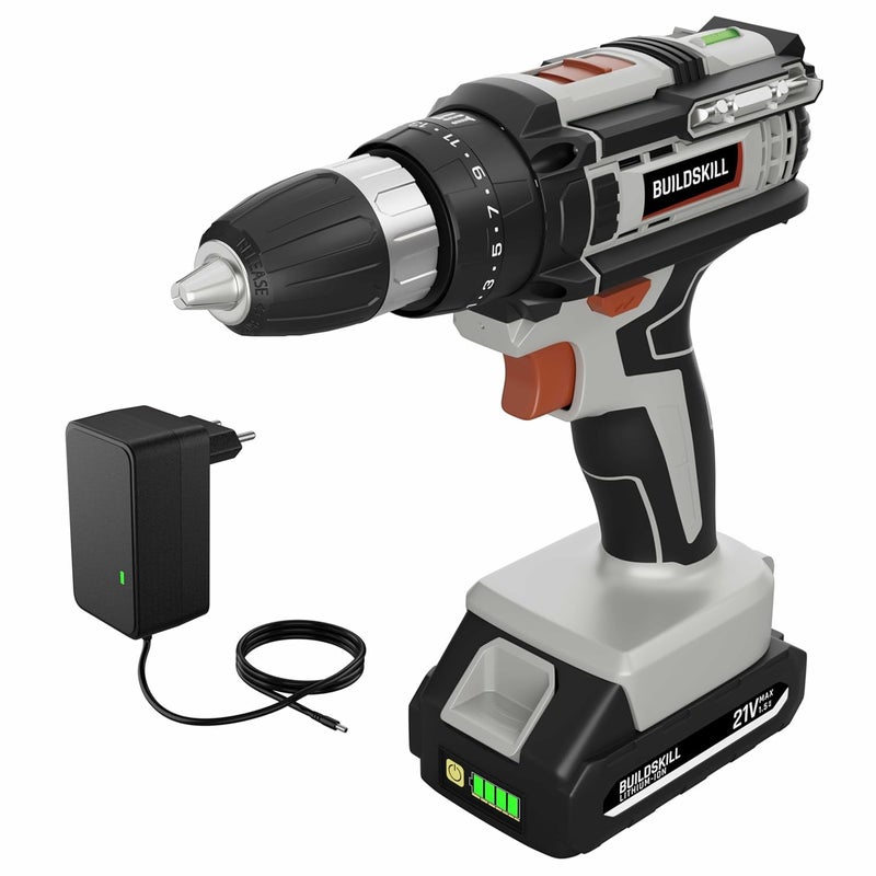 BUILDSKILL BUILDSKILL 21V Cordless Drill Machine for Home Use Impact Drill with 10MM Keyless Chuck 15 Ah Single Battery Charger Variable Speed LED Light Battery Drill Machine 6 Months Warranty  - Image 1