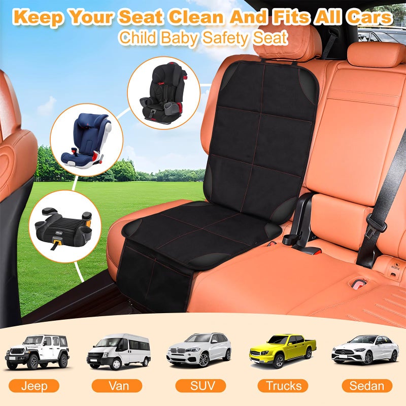 smartelf SMART ELF Car Seat Protector, Large Auto Protector for Child Seats with Thickest Padding and Non-Slip Backing Mesh Pockets for SUV, Sedan, Truck, Leather and Fabric - Black - Image 2