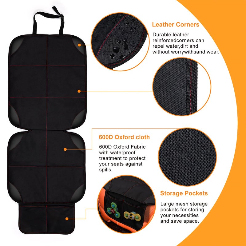 smartelf SMART ELF Car Seat Protector, Large Auto Protector for Child Seats with Thickest Padding and Non-Slip Backing Mesh Pockets for SUV, Sedan, Truck, Leather and Fabric - Black - Image 4
