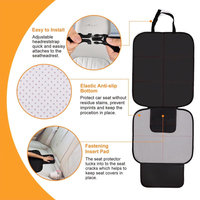 smartelf SMART ELF Car Seat Protector, Large Auto Protector for Child Seats with Thickest Padding and Non-Slip Backing Mesh Pockets for SUV, Sedan, Truck, Leather and Fabric - Black - Image 5
