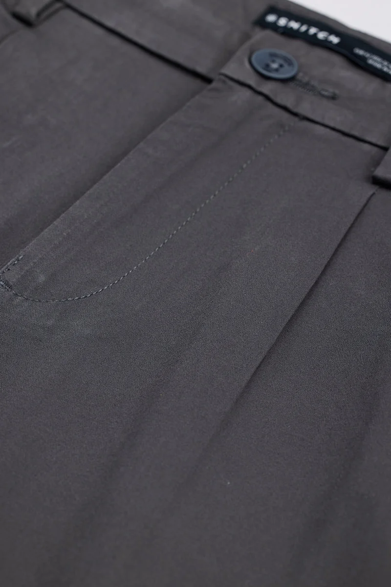 SNITCH Charcoal Grey Solid Slim Fit Formal Trousers
