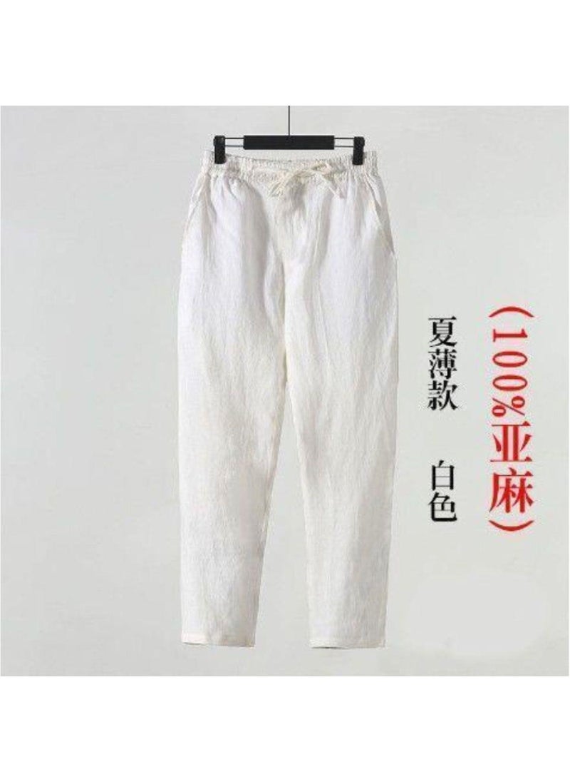 Generic - Mens Linen Pants Summer Lightweight Chinese Style Casual Capris White - Image 1