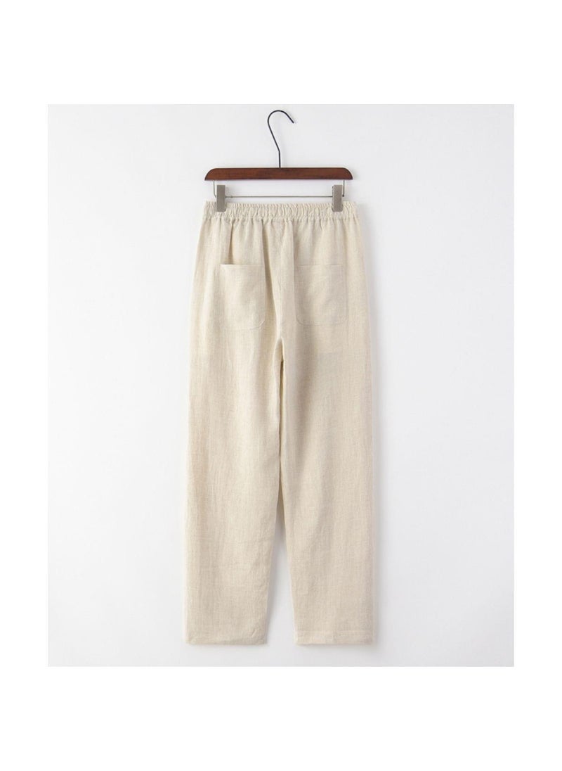 Generic - Mens Linen Pants Summer Lightweight Chinese Style Casual Capris White - Image 1