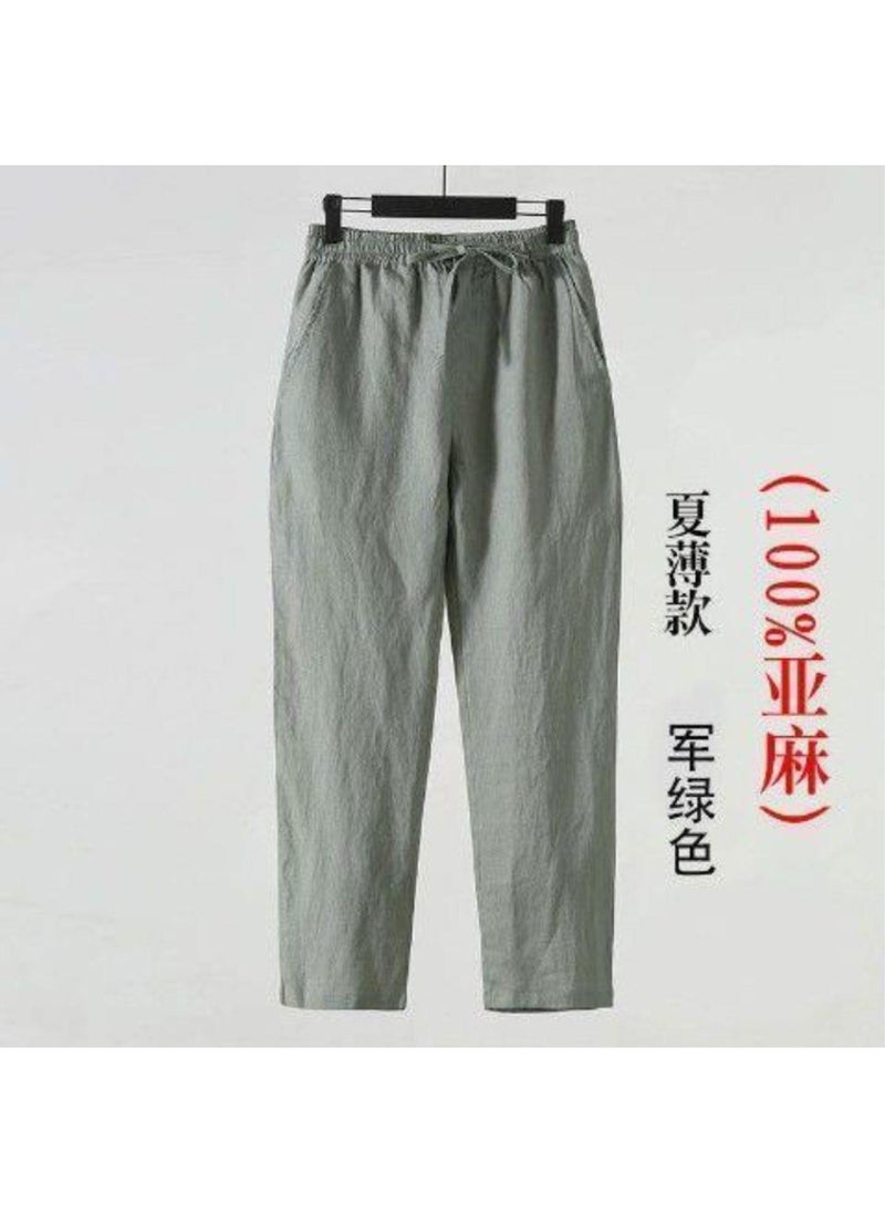 Generic - Mens Linen Pants Summer Lightweight Chinese Style Casual Capris White - Image 1