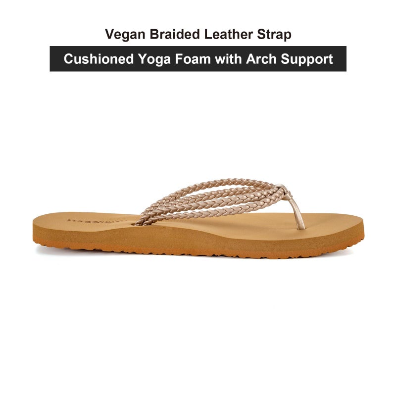 mazeskin Braided Yoga Foam Cushion Flip Flops for Women,Arch Support Comfortable Summer Beach Walking Thong Sandals Non-Slip,Champagne US8 - Image 4