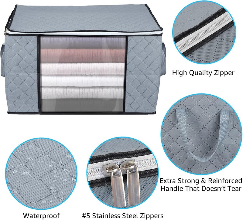 حقيبة تخزين الملابس  بسعة كبيرة مع مقبض مقوى من القماش السميك ونافذة شفافة كبيرة للالحفة والبطانيات واغطية السرير، 3 قطع، 90 لتر، 60 × 43 × 35 سم - Image 3