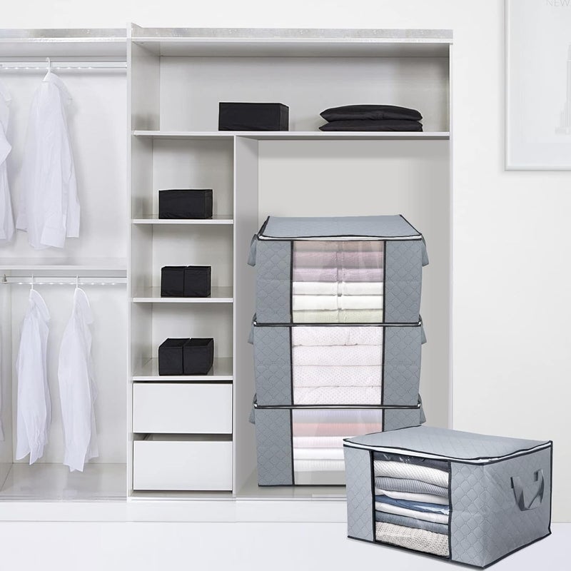 حقيبة تخزين الملابس  بسعة كبيرة مع مقبض مقوى من القماش السميك ونافذة شفافة كبيرة للالحفة والبطانيات واغطية السرير، 3 قطع، 90 لتر، 60 × 43 × 35 سم - Image 5