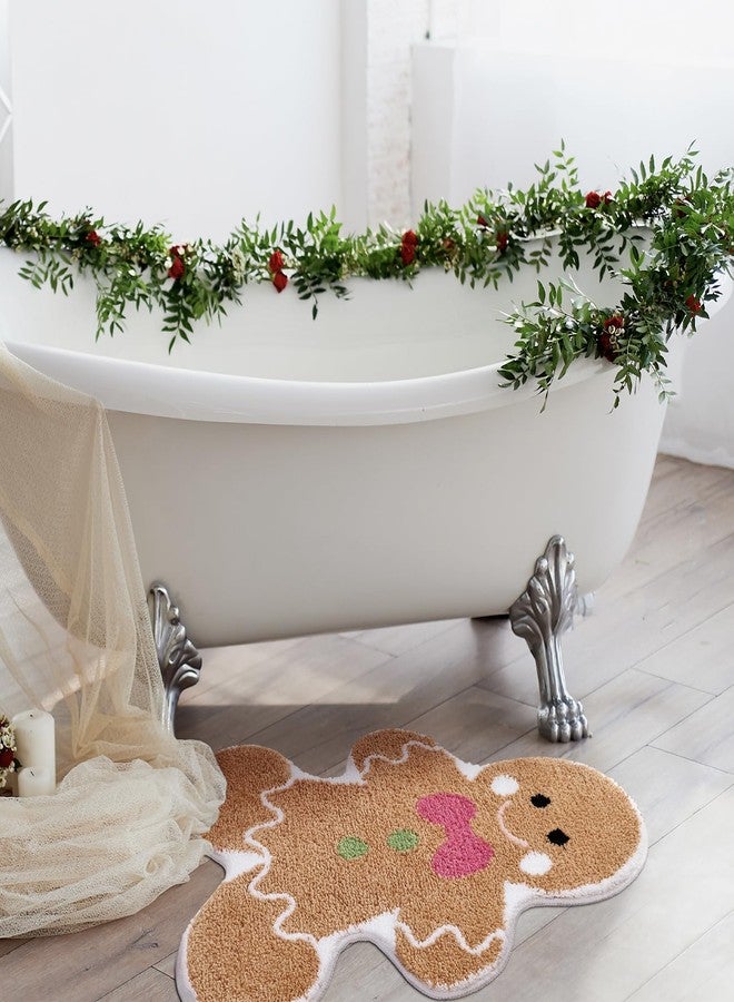 TRUEDAYS Cute Gingerbread Bath Mat for Bathroom Soft Water Absorbing Bath Rug with Non Slip Backing Fun Washable Bathroom Rug for Christmas Decor - Image 3