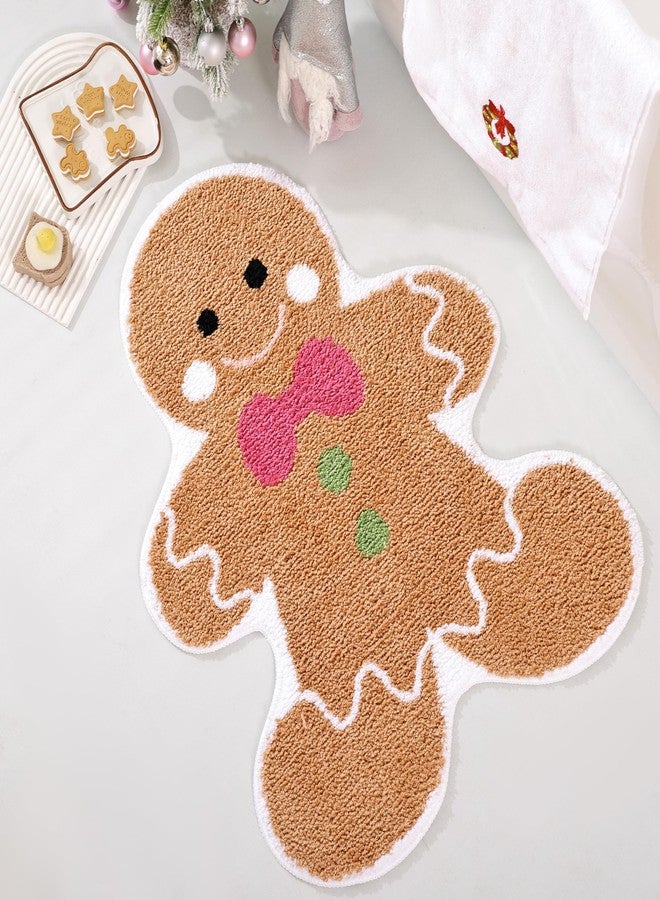 TRUEDAYS Cute Gingerbread Bath Mat for Bathroom Soft Water Absorbing Bath Rug with Non Slip Backing Fun Washable Bathroom Rug for Christmas Decor - Image 1