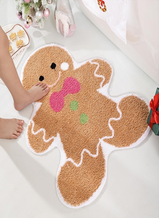 TRUEDAYS Cute Gingerbread Bath Mat for Bathroom Soft Water Absorbing Bath Rug with Non Slip Backing Fun Washable Bathroom Rug for Christmas Decor - Image 4