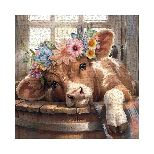 Larkipuzz Cute Highland Cow Puzzles for Adults 1000 Pieces Art Colorful Flower Cattle Animal Jigsaw Puzzle Funny Plant Wildflower Puzzle - Image 5